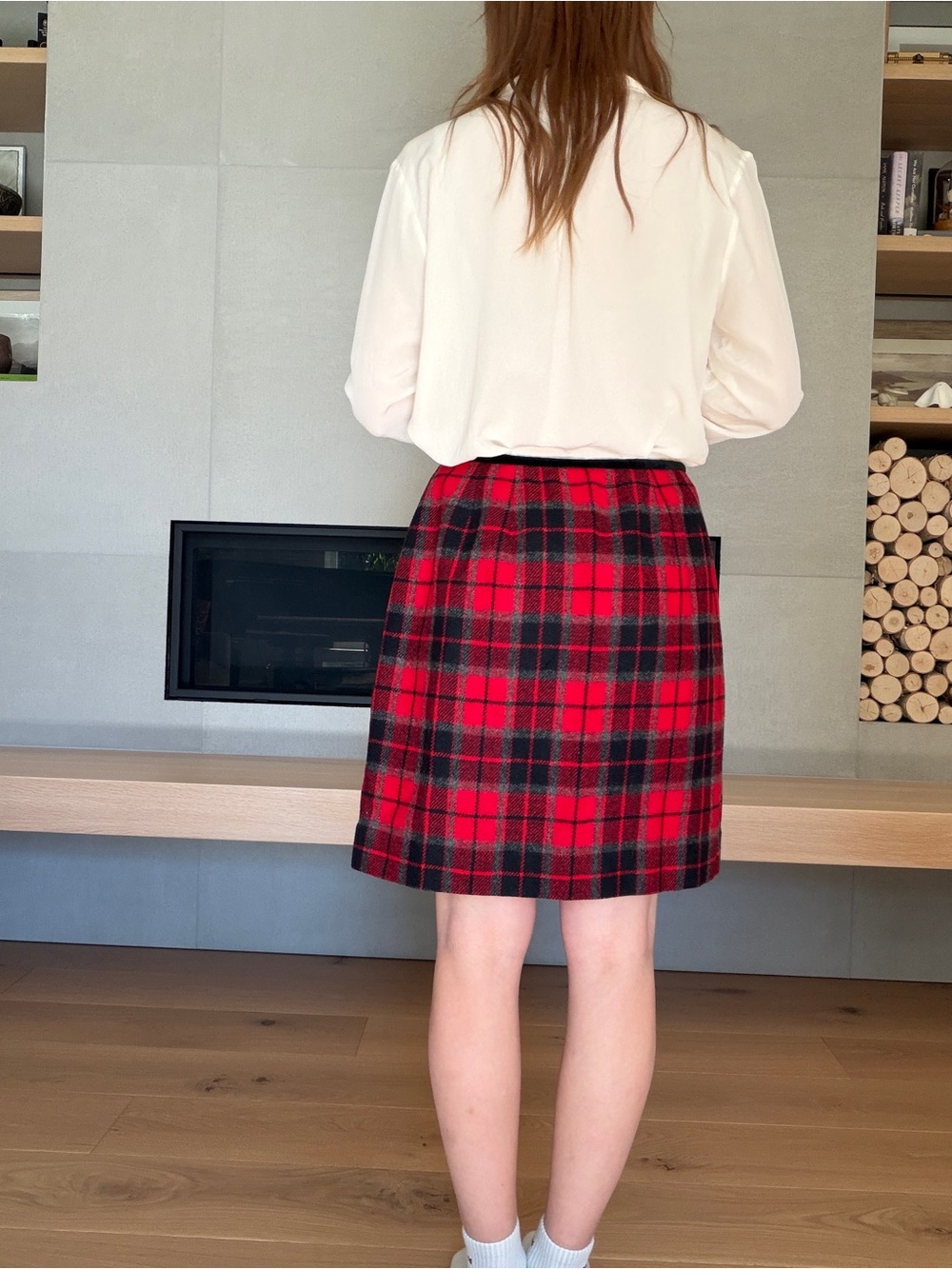 Wool blend vintage Red tartan plaid wrap mini skirt - Picture 5 of 12